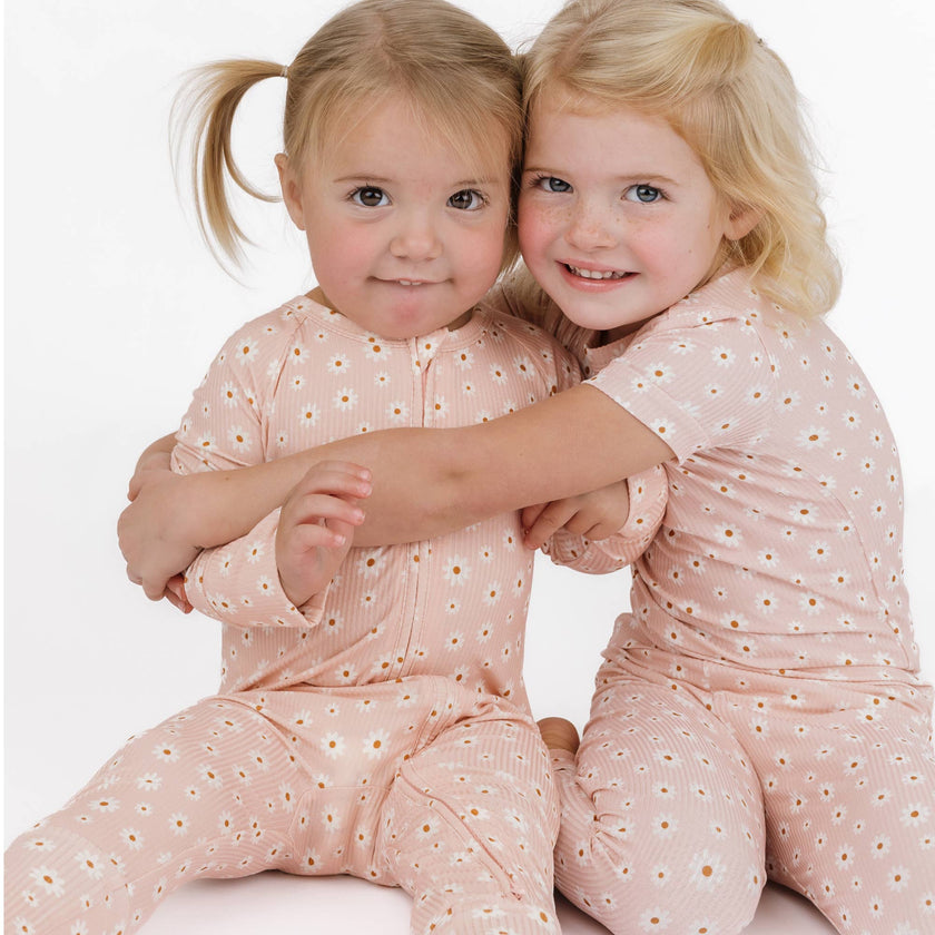 Pink Daisy Ribbed Bamboo Convertible Baby Pajama