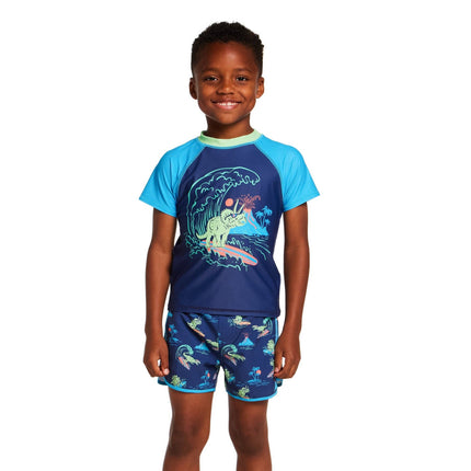 Boys Short Sleeve Rashguard Set | Navy Dino