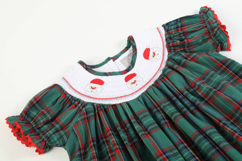 Christmas Green Plaid Santa Bishop Dress