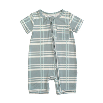 Blue Plaid Bamboo Baby Shortie Romper