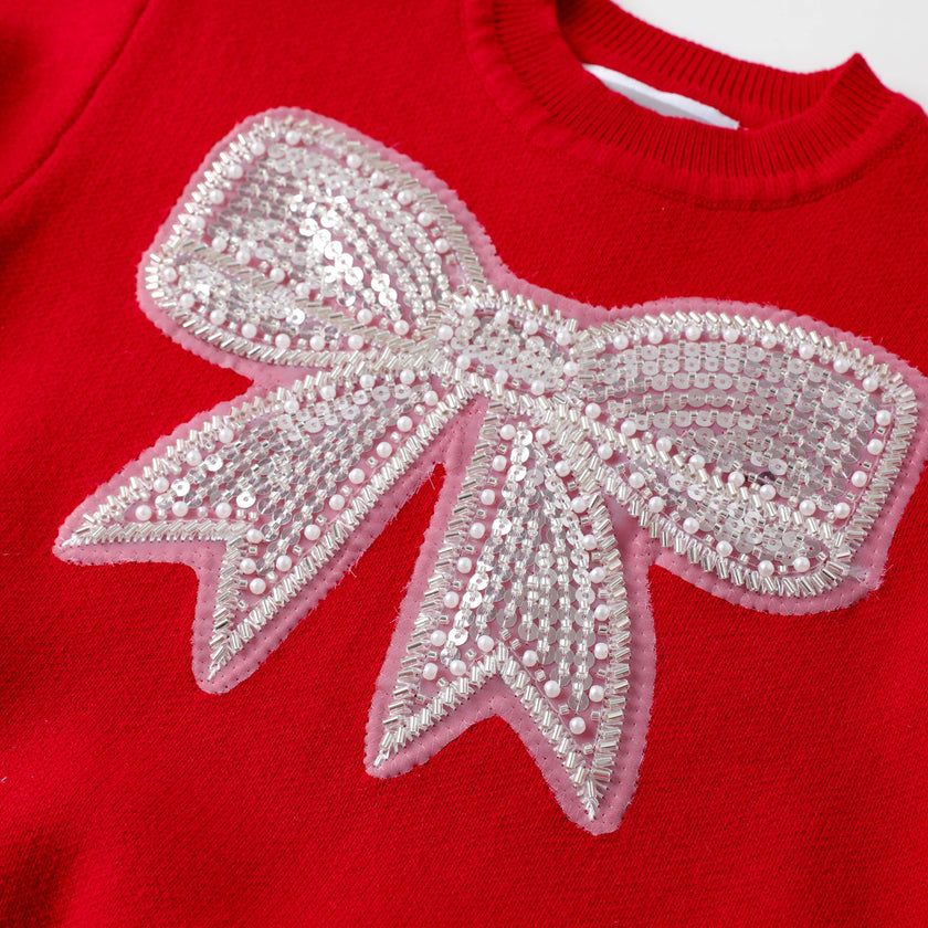Red Sparkle Bow Christmas Sweater