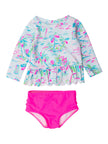 Tropical Resort Scalloped Long Sleeve Rash Guard 2-Piece