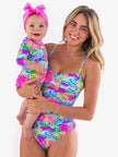 Baby Girls Neon Ocean Coral Long Sleeve One Piece Rash Guard Swimsuit with Signature Rear Ruffles