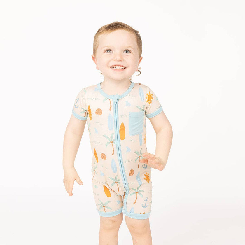 Chasing Waves Surfboard Bamboo Baby Shortie Romper