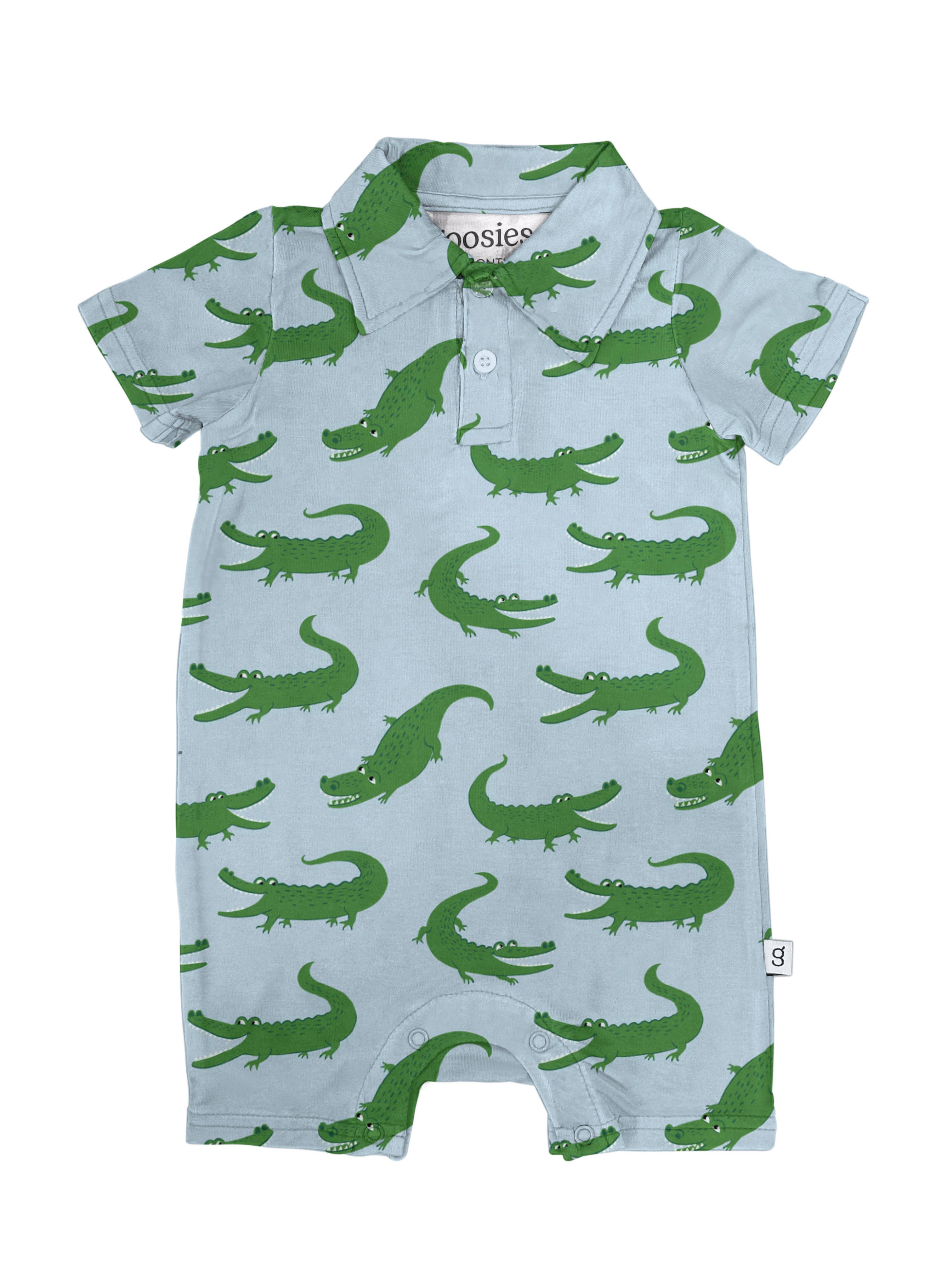 Blue Alligators Bamboo SS Polo Romper