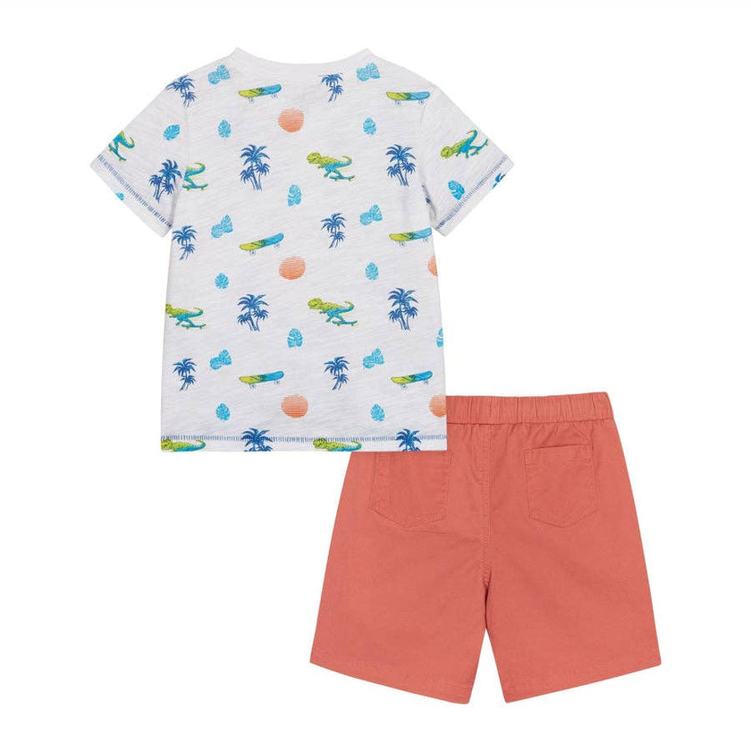 Henley Tee Set - White Dino
