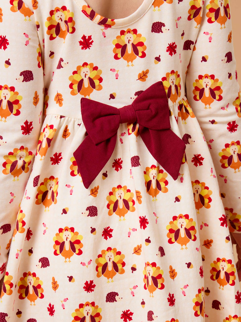 Girls Thanksgiving Turkey Gobble Knit Long Sleeve Twirl Dress