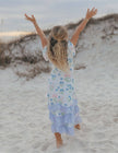 Kids Bella Dainty Blue Floral Flutter Sleeve Ruffles Dress