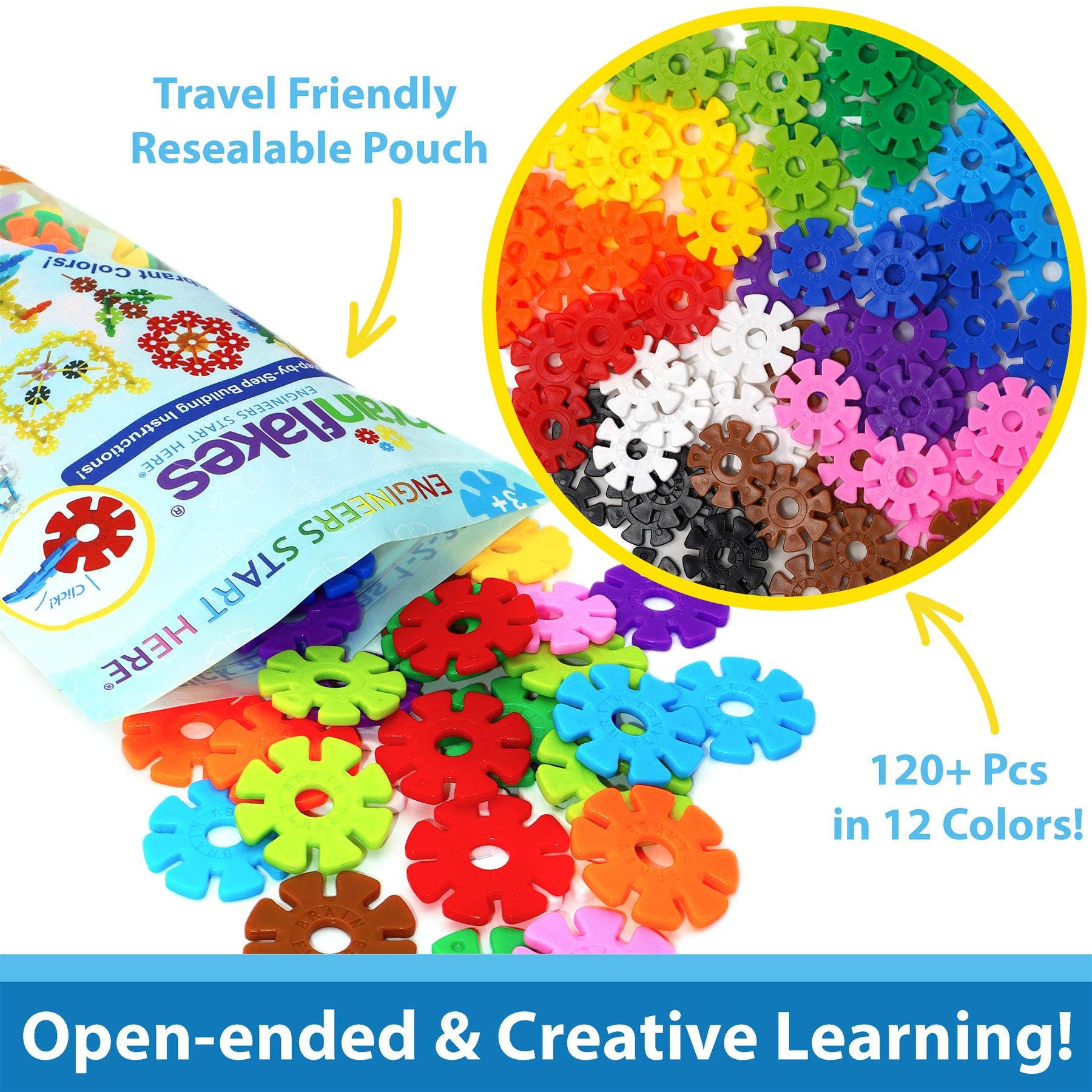 Brain Flakes Starter Toy Set Multicolor - 120 Pieces - Resealable Pouch