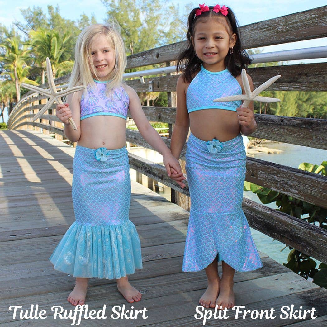 Girls Swim UPF 50+ Reversible Bikini with Mermaid Tail Cover Set
