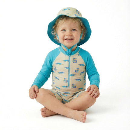 Infant Boys Long Sleeve Swim Romper W/ Hat | Lime Gator