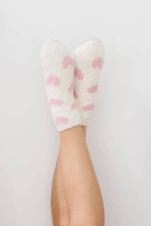 Coconut/Light Pink Heart Cozy Socks