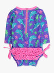 Baby Girls Neon Fin Friends Long Sleeve One Piece Rash Guard Swimsuit with Signature Rear Ruffles