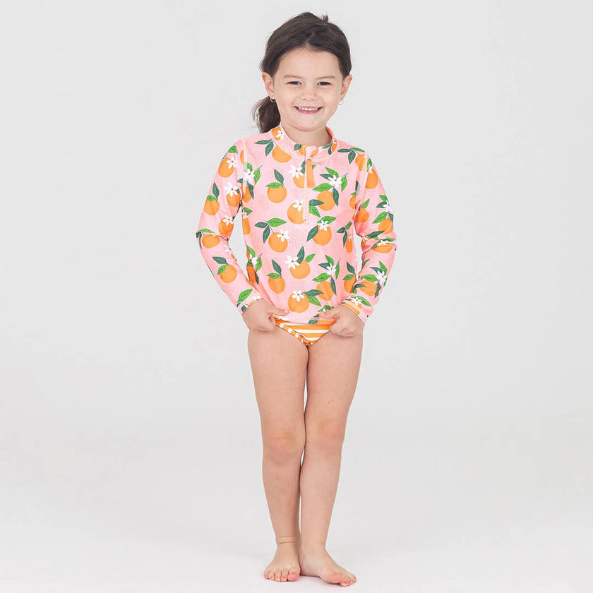 Orange You The Sweetest Long Sleeve Zipper Rash Guard Bikini