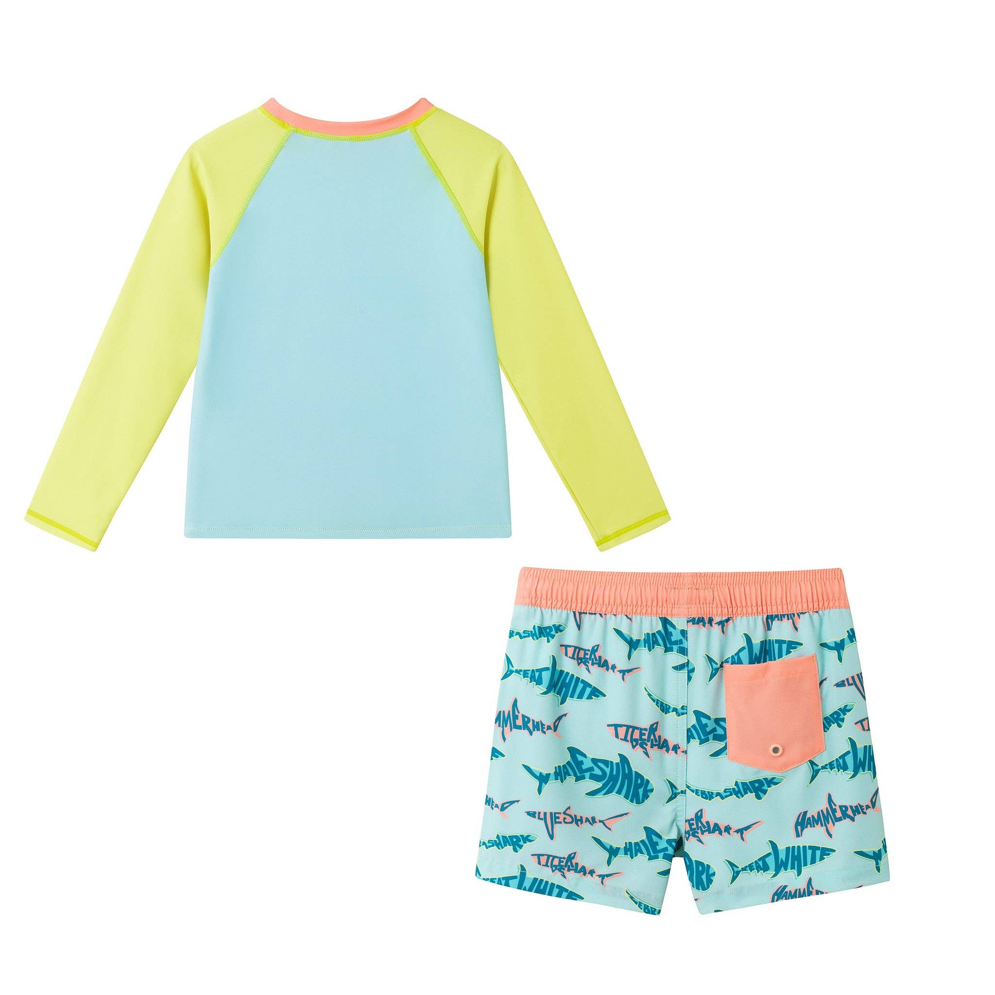 Boys Long Sleeve Rashguard Set | Aqua & Lime Shark