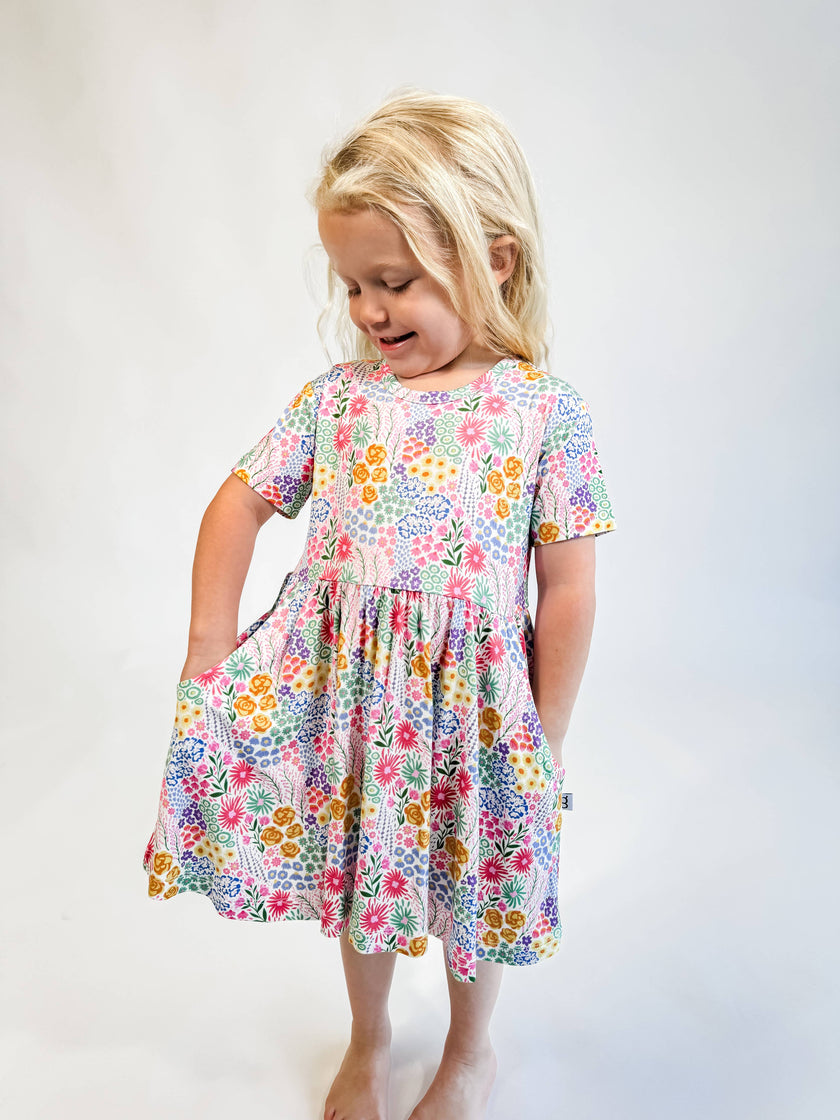 Flower Fields Bamboo Short Sleeve Pocket Dress