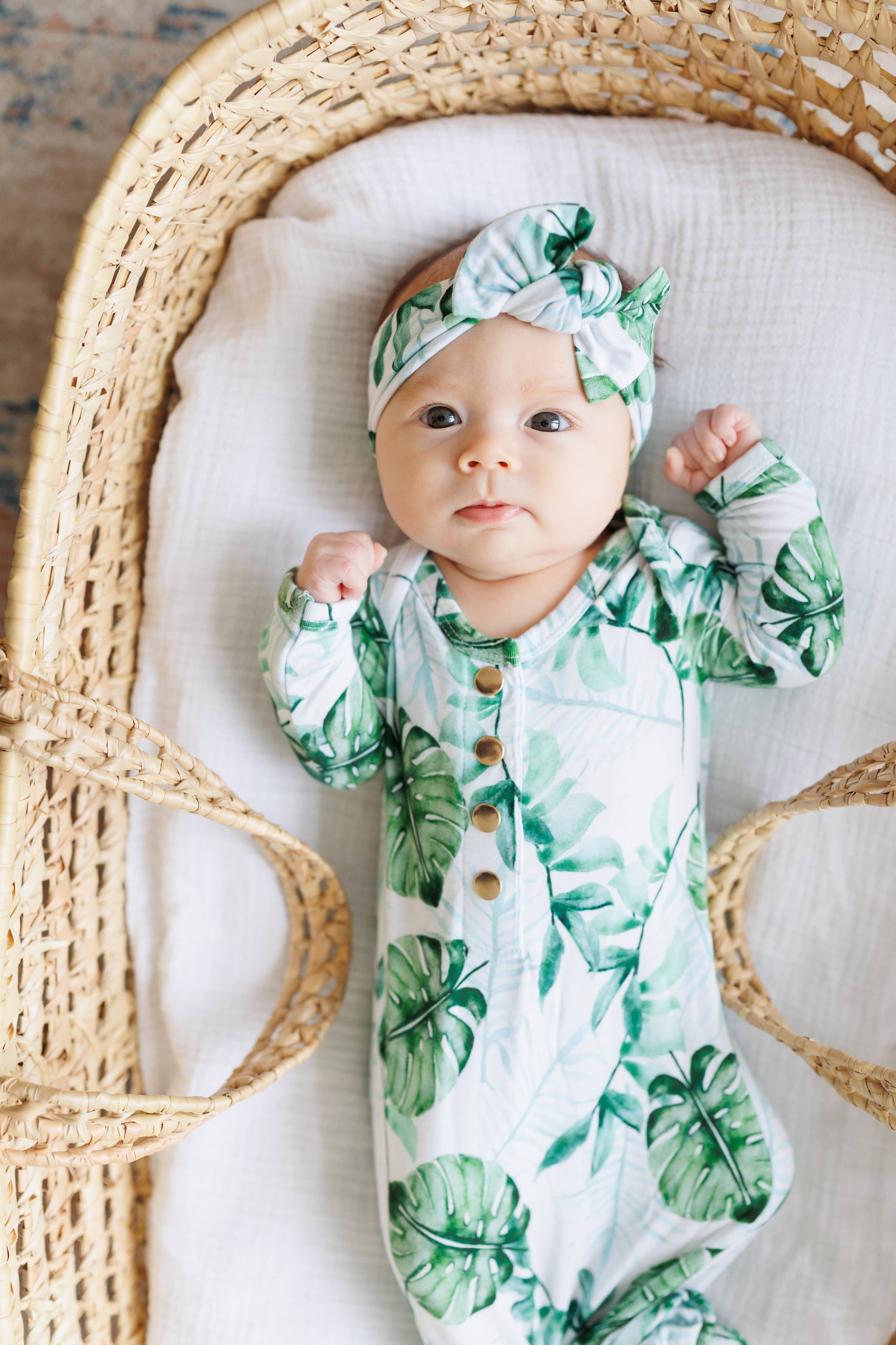 Tropical Leaf Newborn Knotted Gown