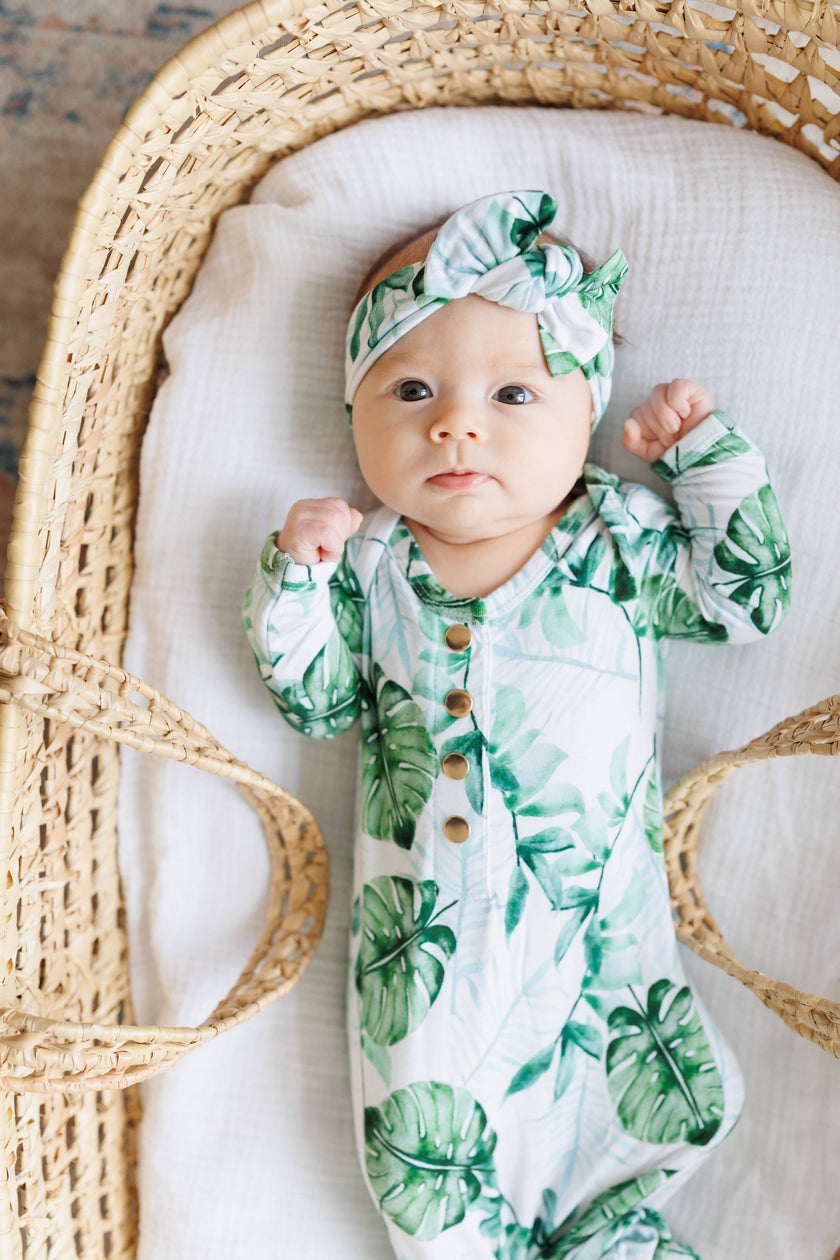 Tropical Leaf Newborn Knotted Gown