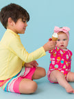 Baby Girls Sweet Scoops Ice Cream Long Sleeve One Piece Rash Guard Swimsuit with Signature Rear Ruffles