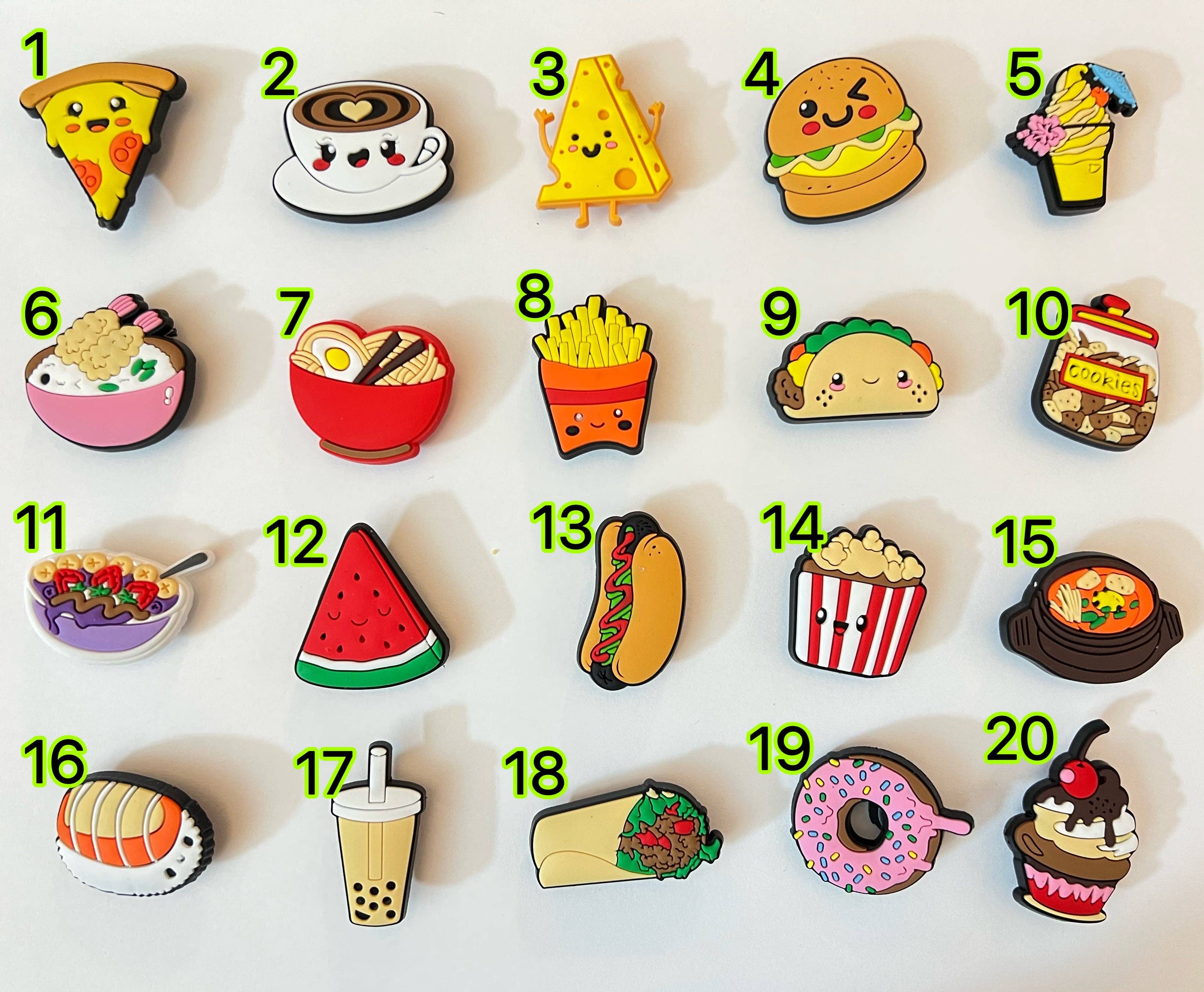 Yummy food Fries Fast Food Donuts Popcorn Bubble tea Ramen Taco watermelon and more Shoe Charms Julies Decal