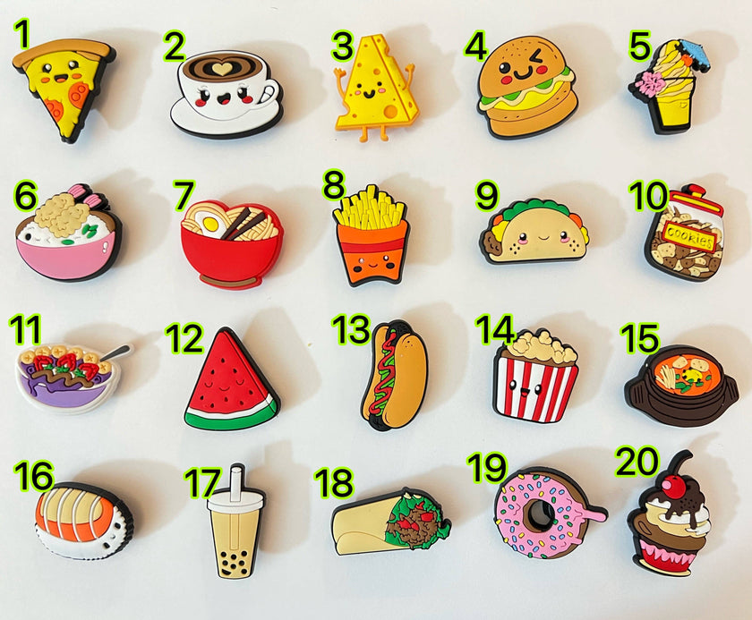 Yummy food Fries Fast Food Donuts Popcorn Bubble tea Ramen Taco watermelon and more Shoe Charms Julies Decal