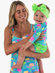 Baby Girls Neon Jelly Time Long Sleeve One Piece Rash Guard Swimsuit