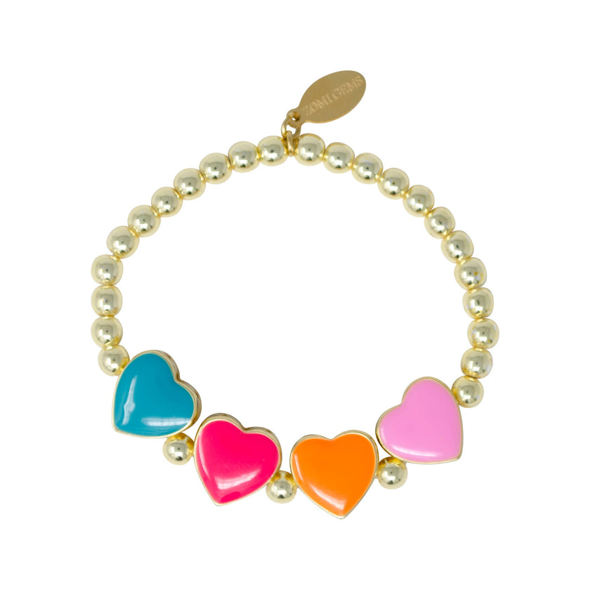 Stars & Hearts Rainbow Stretchy Bead Bracelet