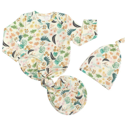 Tropical Blooms Bamboo Gown and Hat Newborn Baby Gift Set