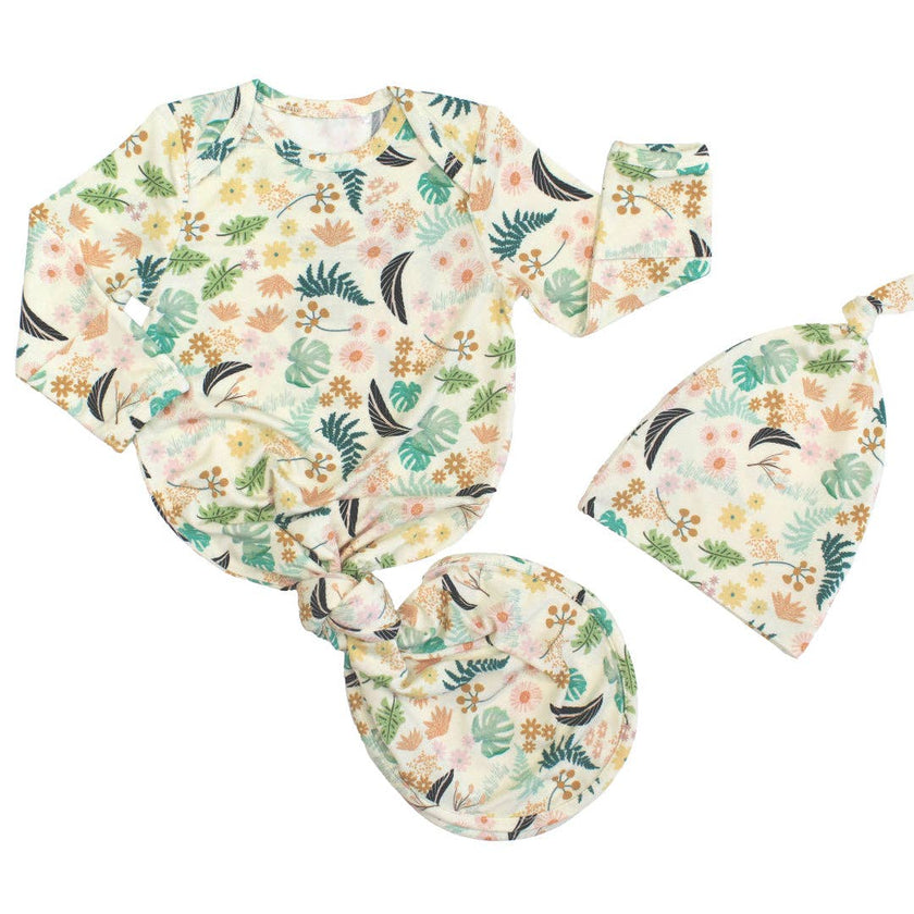 Tropical Blooms Bamboo Gown and Hat Newborn Baby Gift Set