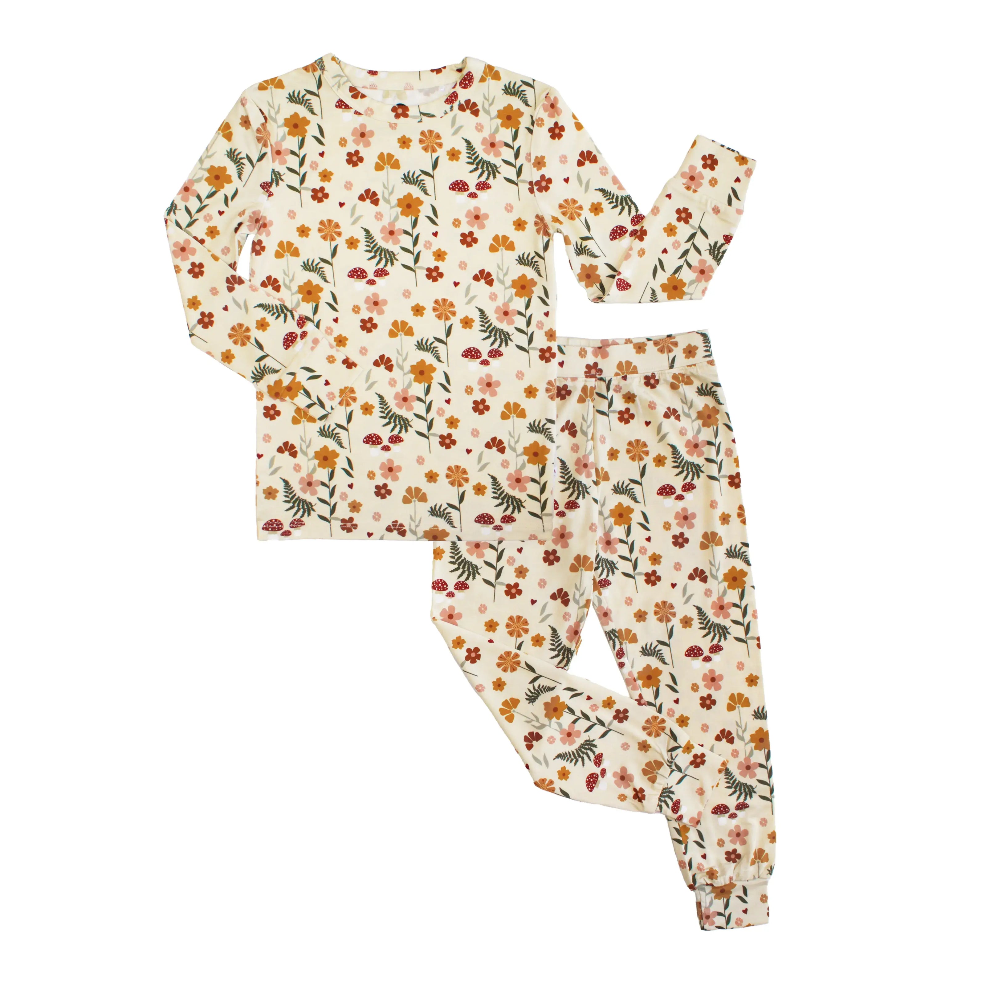 Toadstool Garden Two-Piece Bamboo Long Sleeve Pajama Kids Pants Set