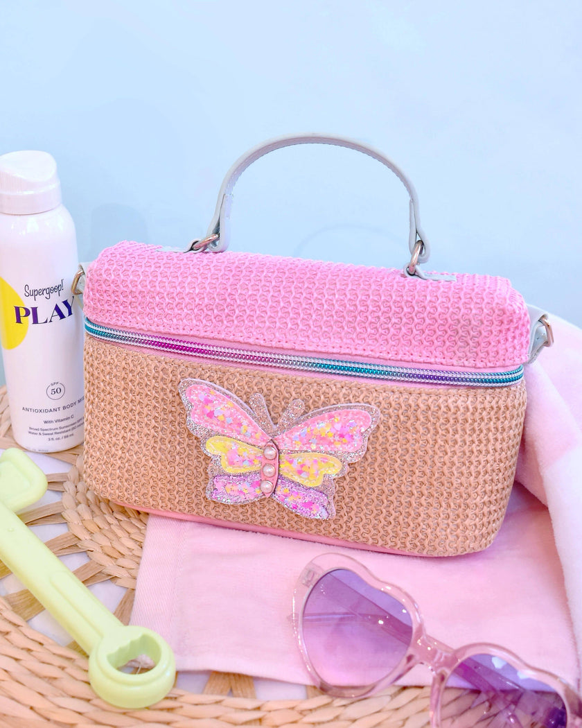 Straw Butterfly Top Handle Crossbody Bag