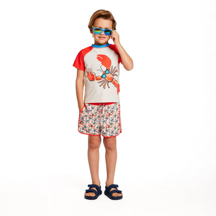 Boys Short Sleeve Rashguard Set | Orange Lobster