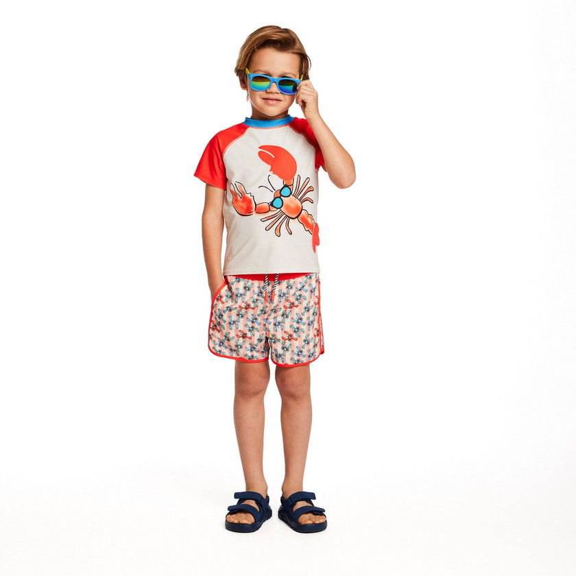 Boys Short Sleeve Rashguard Set | Orange Lobster