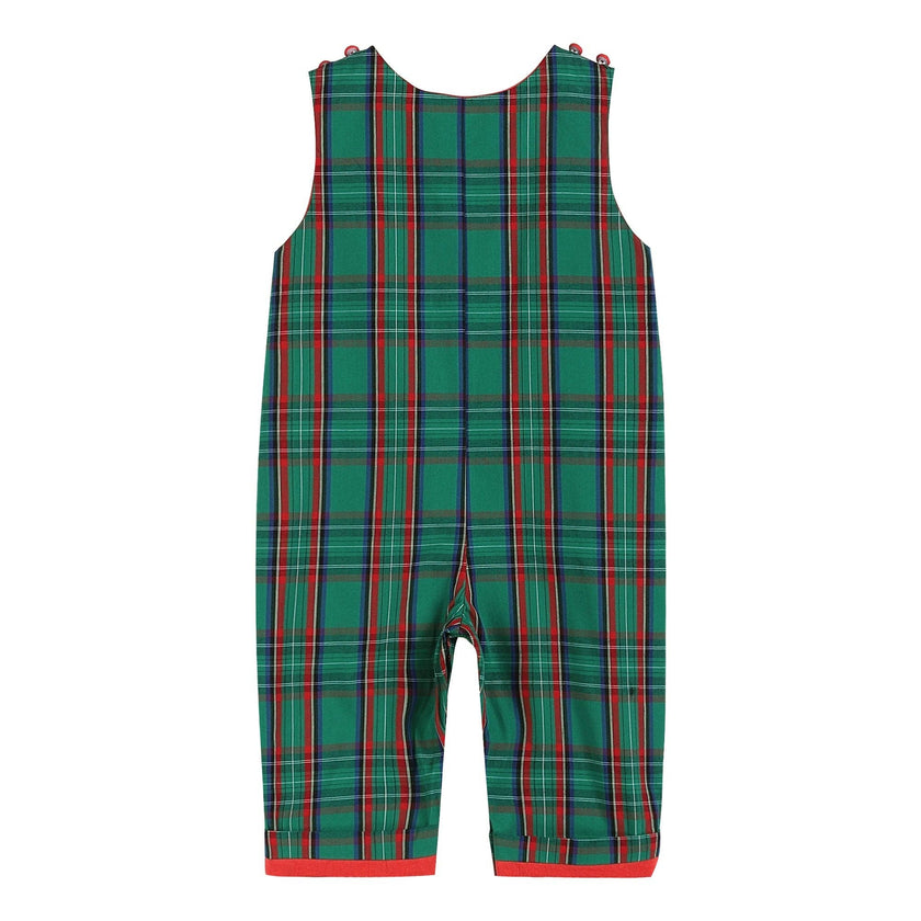 Christmas Green Gingham Santa Overalls
