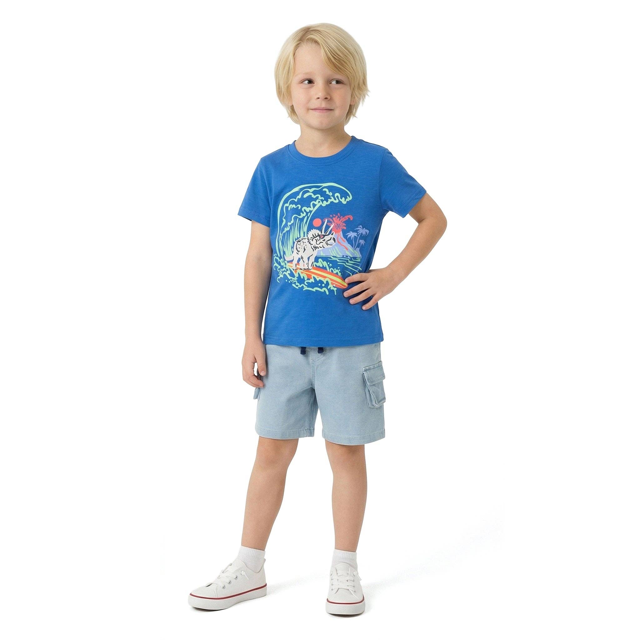 Boys Graphic Tee & Knit Denim Short Set | Surfing Dino