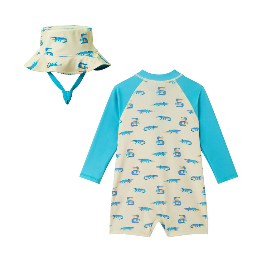 Infant Boys Long Sleeve Swim Romper W/ Hat | Lime Gator