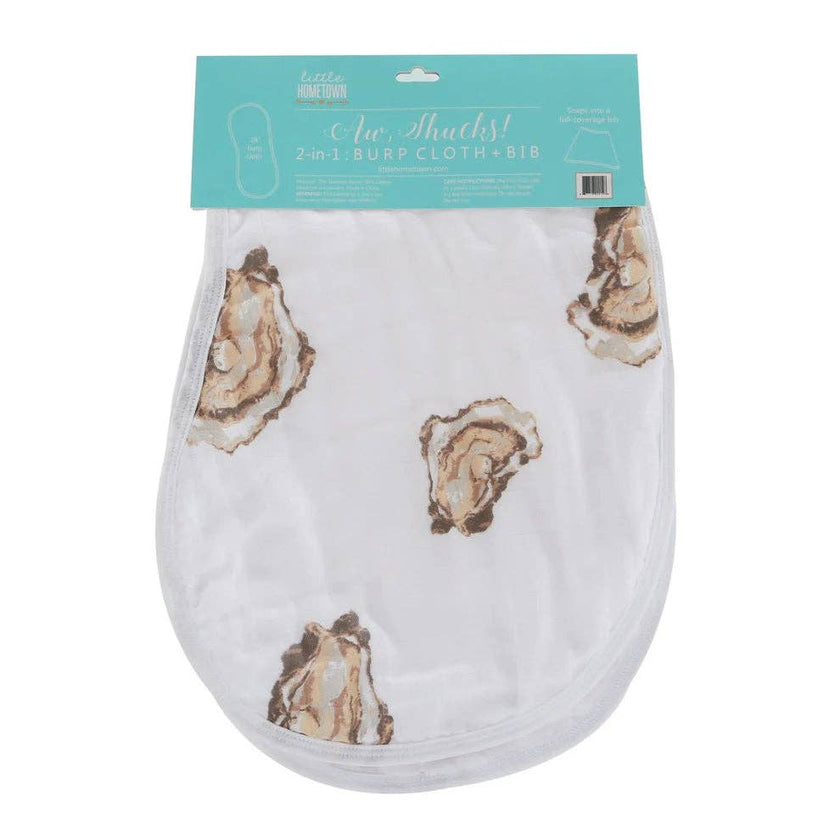 Aw Shucks! Oyster Baby Burp Cloth and Bib 2 in 1  Perfect Baby Shower Add On