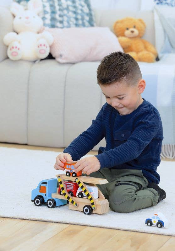 Wooden Off to the Rescue Vehicle Carrier Toy