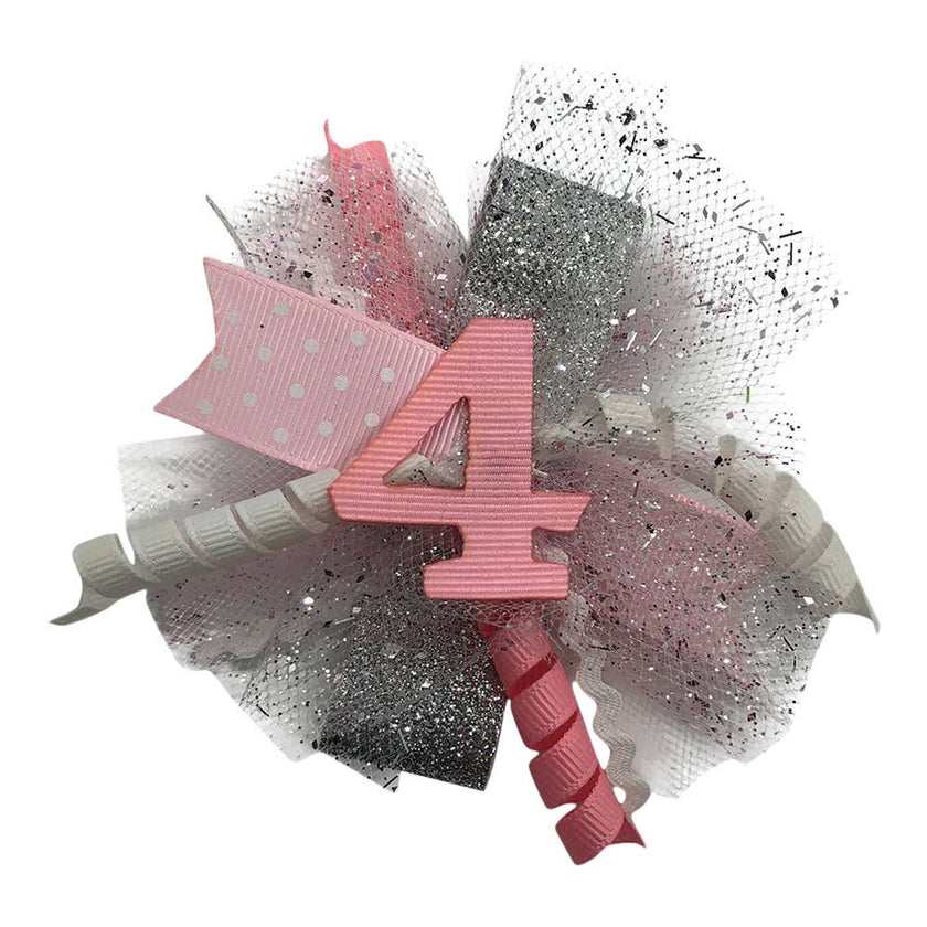Birthday Puff Bow Barrette for Girls Ages 1-6
