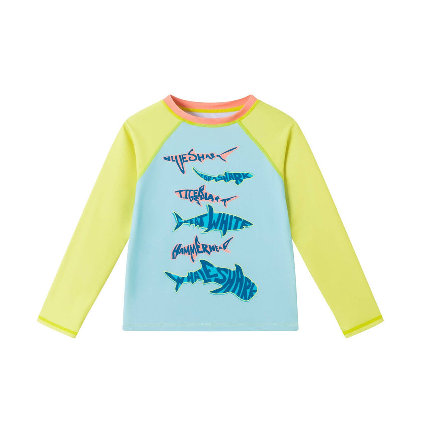Boys Long Sleeve Rashguard Set | Aqua & Lime Shark
