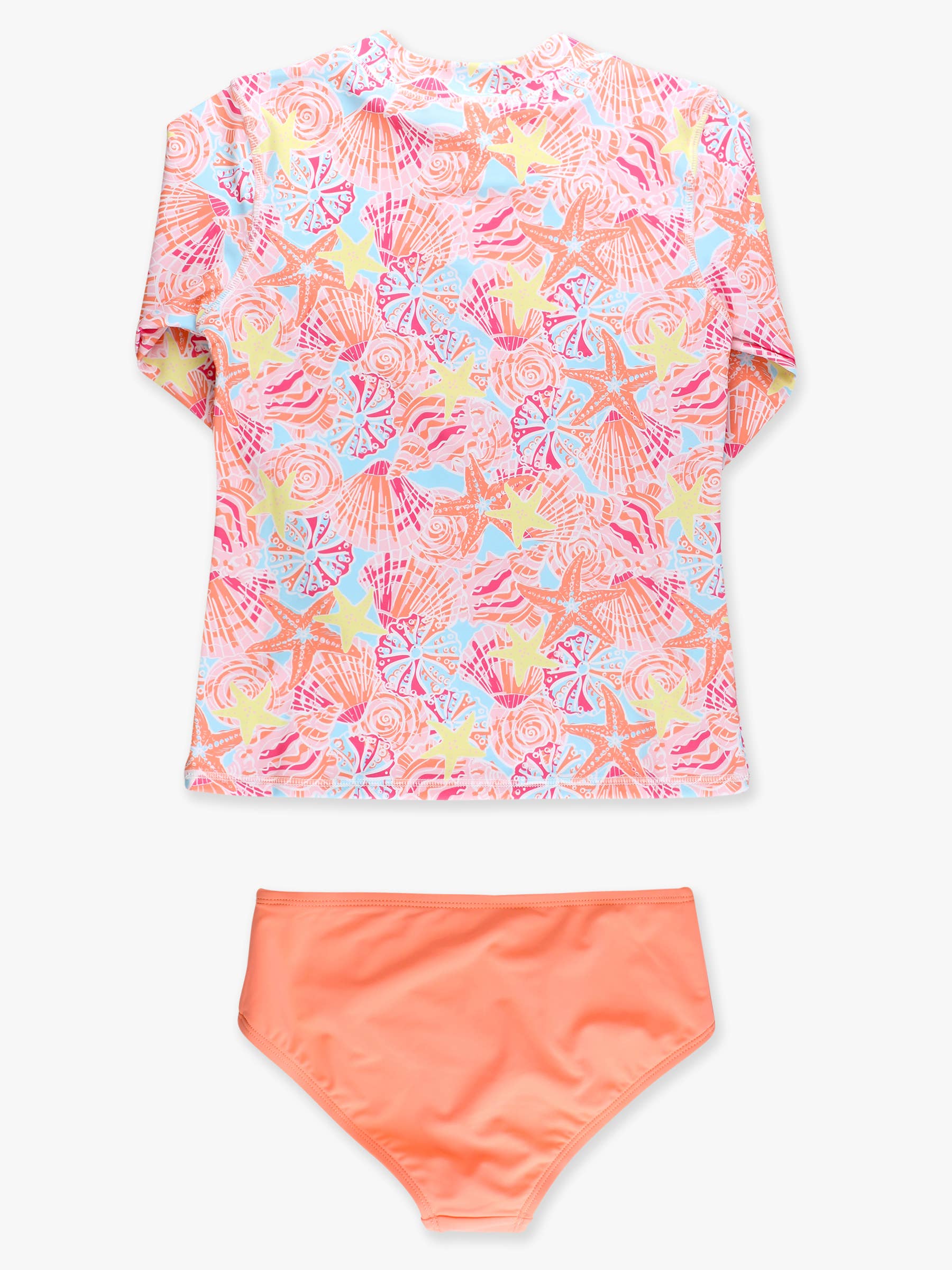 Tween Girls Sunset Seashells Long Sleeve Zipper Rash Guard 2-Piece Swimsuit