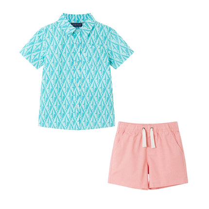 Kids Short Sleeve Buttondown Set | Geo Shark