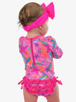 Baby Girls Neon Shimmer Mermaid Long Sleeve One Piece Rash Guard Swimsuit with Signature Rear Ruffles