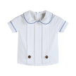 White Collared Top and Blue Button Shorts