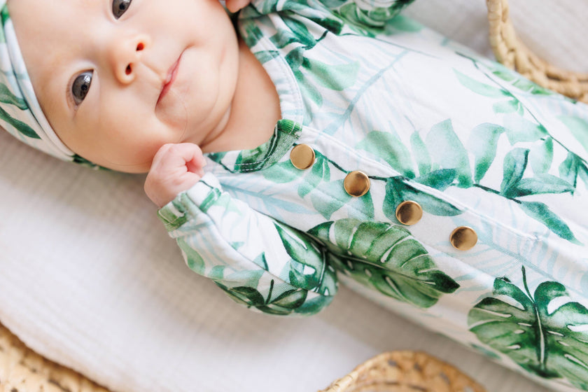 Tropical Leaf Newborn Knotted Gown