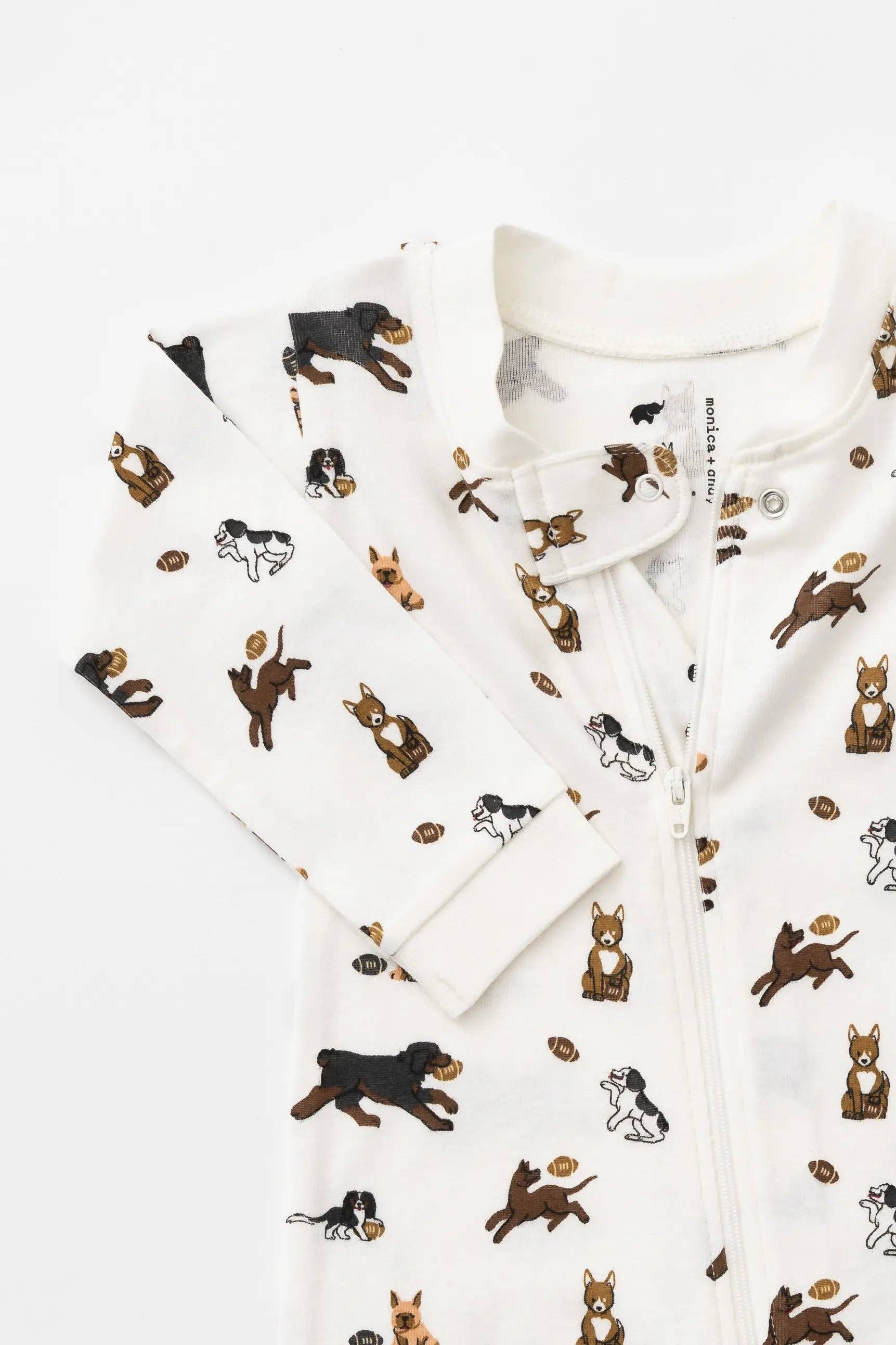 One-Piece Baby Pajamas Football Pups Organic Cotton