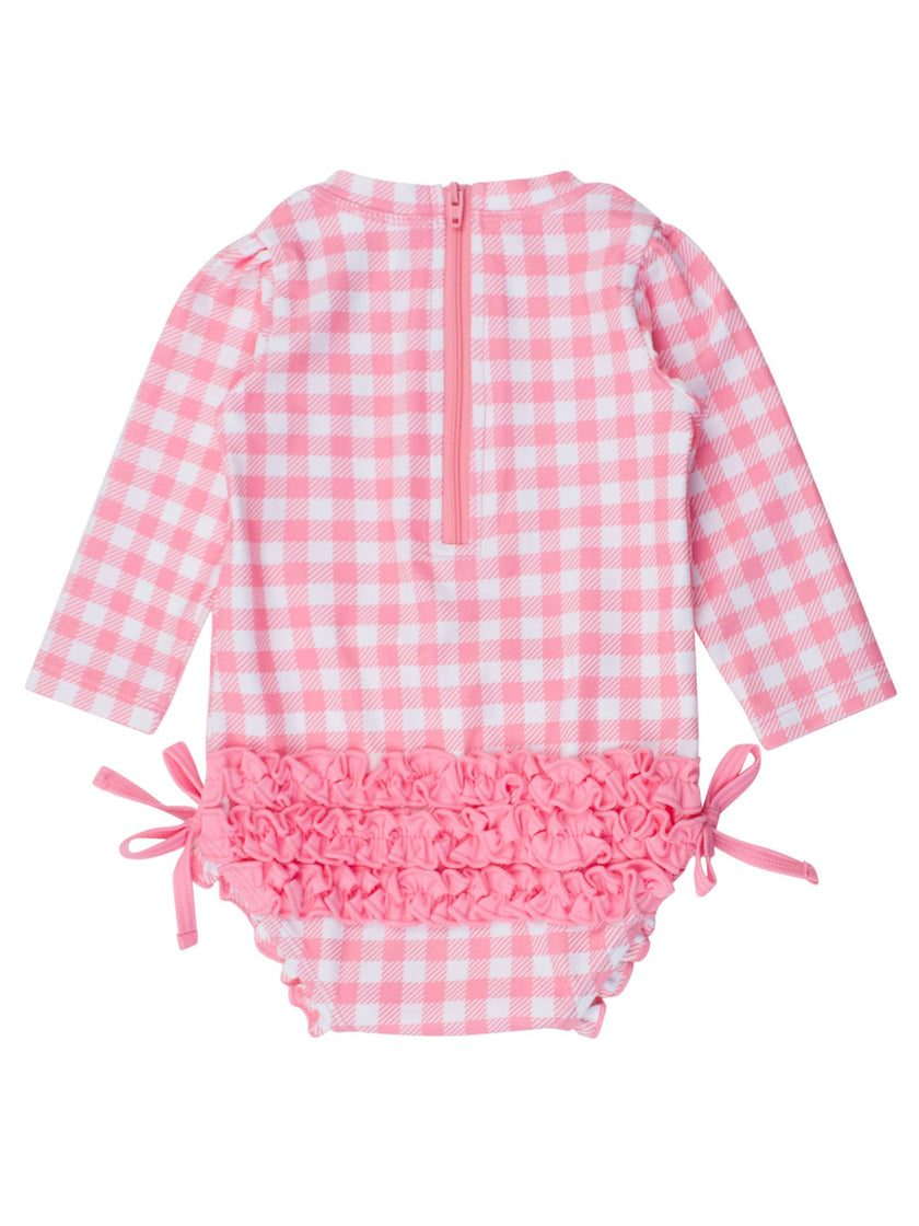 Bubblegum Gingham Long Sleeve One Piece Rash Guard