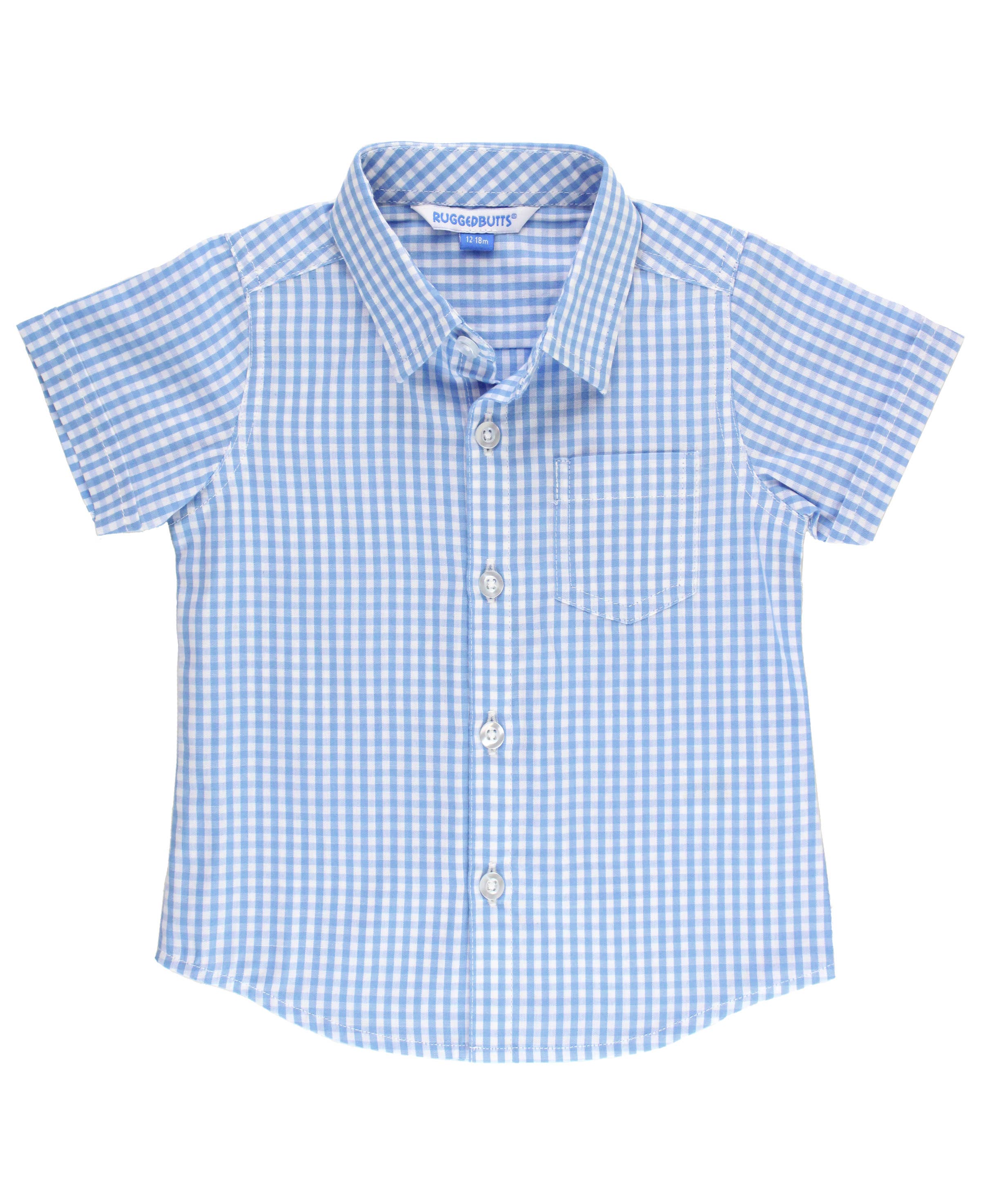 Boys Cornflower Blue Gingham Short Sleeve Button Down Shirt
