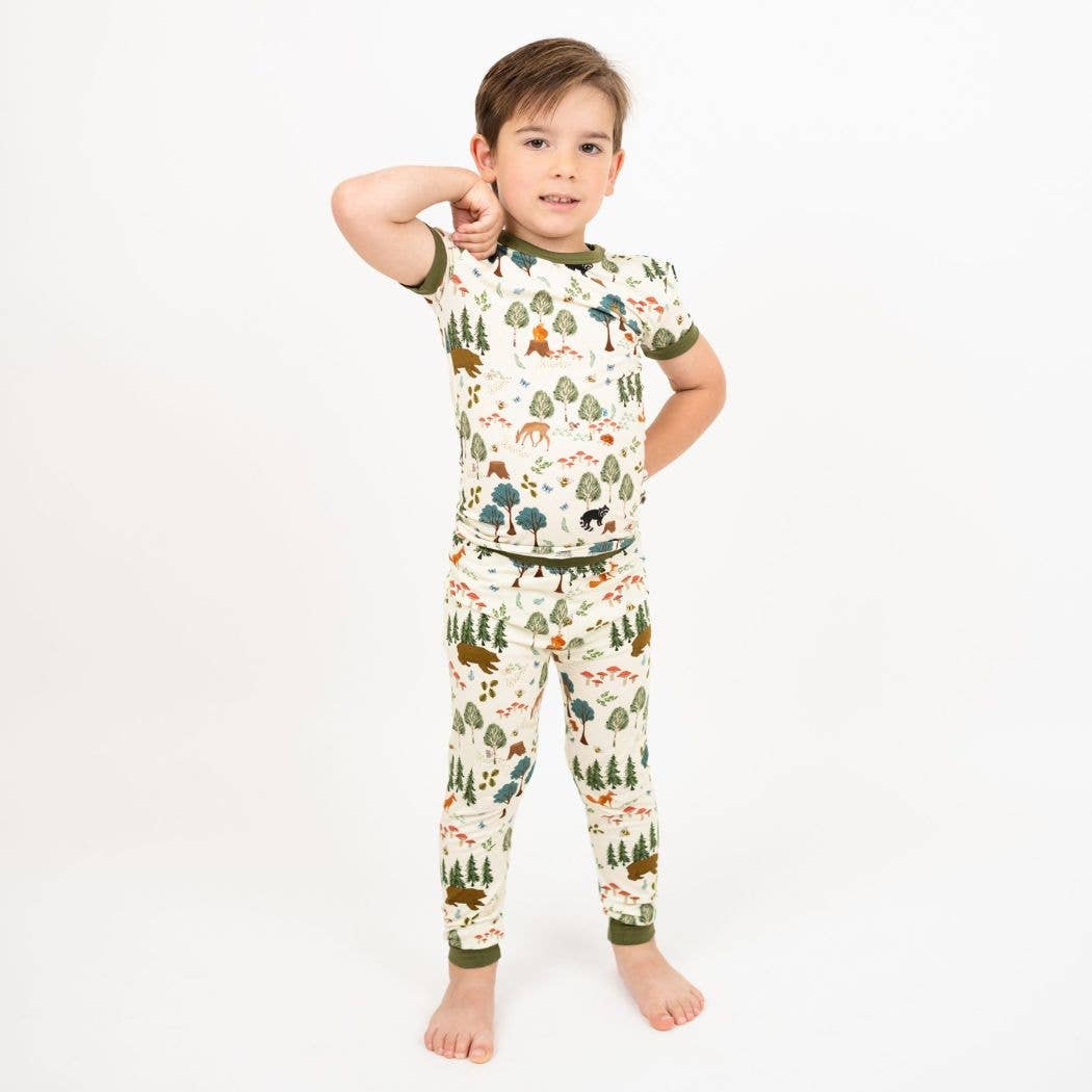 In the Woods Two-Piece Bamboo Short Sleeve Kids Pajama Pants Set