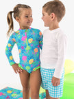 Girls Neon Jelly Time Long Sleeve One Piece Rash Guard Swimsuit